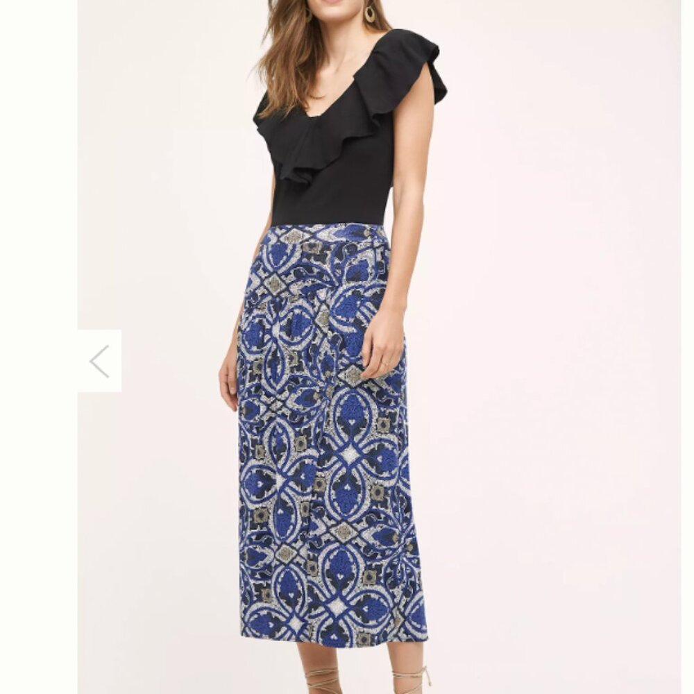 Maeve Anthropologie Cyprus Wrap Skirt Blue Motif Size Small
